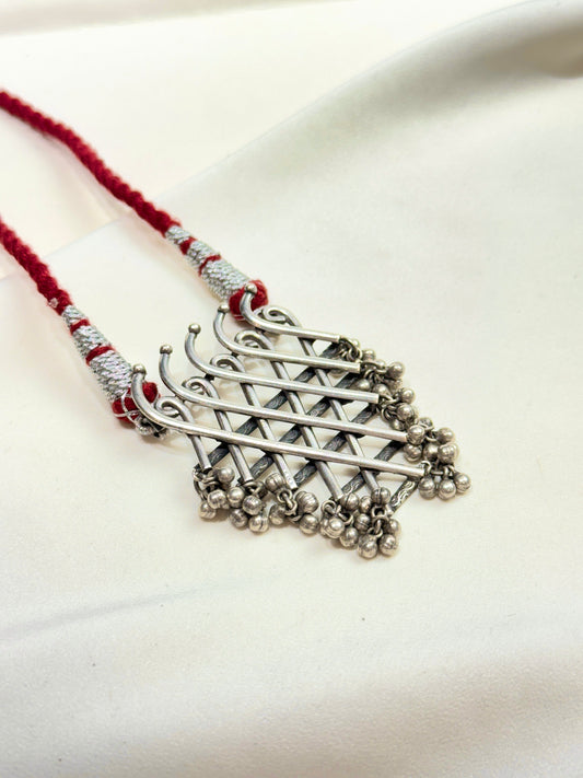 925 Silver Necklace|Silver Sarawati Chinah Pendant With Ghungru