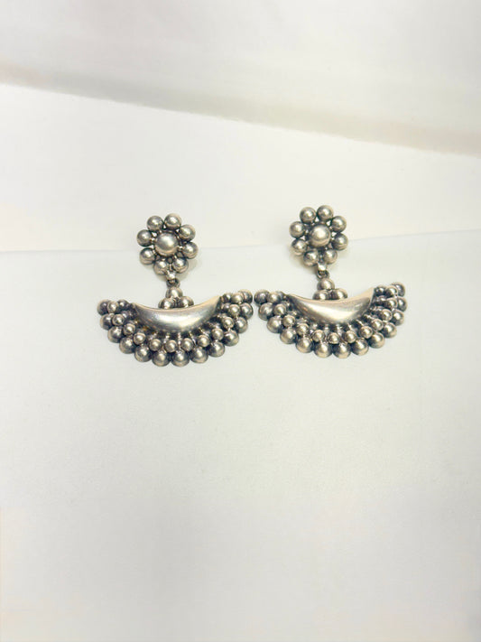 925 Silver Earrings| Tridha Phool Beaded Silver Earrings