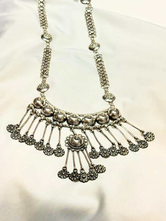 925 Silver Necklace| Tridha Tribal Inspired Long Silver Necklace