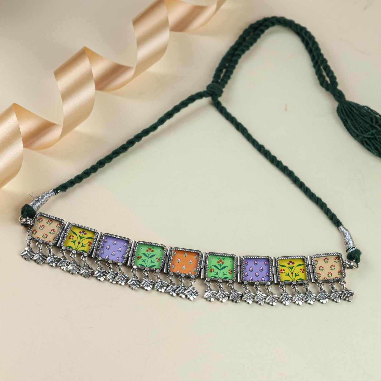 925 Silver Chocker | Hastakala Bagh Painting Choker