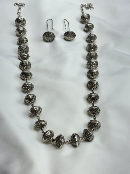 925 Silver Necklace| Tridha Ball Bead Necklace With Fish Hook Dangling Earrings Set