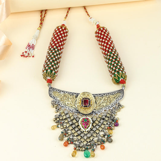 Anokhi Dual Tone Rajputi Jhalar 925 Silver Aad Necklace