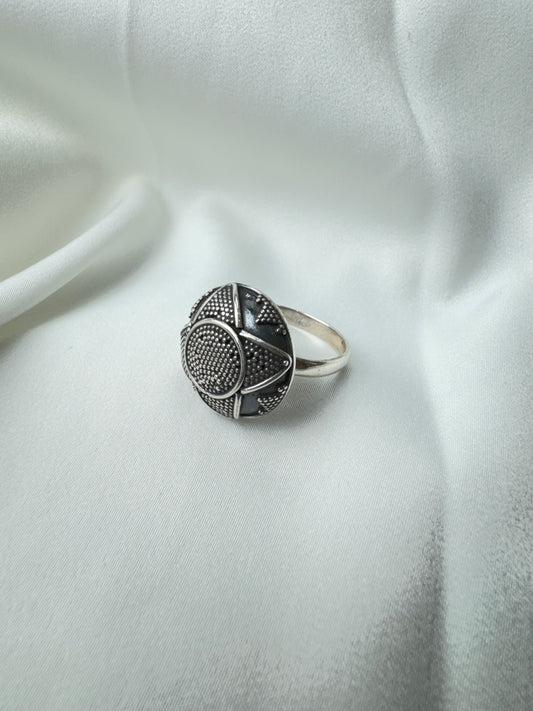 925 Silver Ring| Silver Rava Work Domegrit Ring