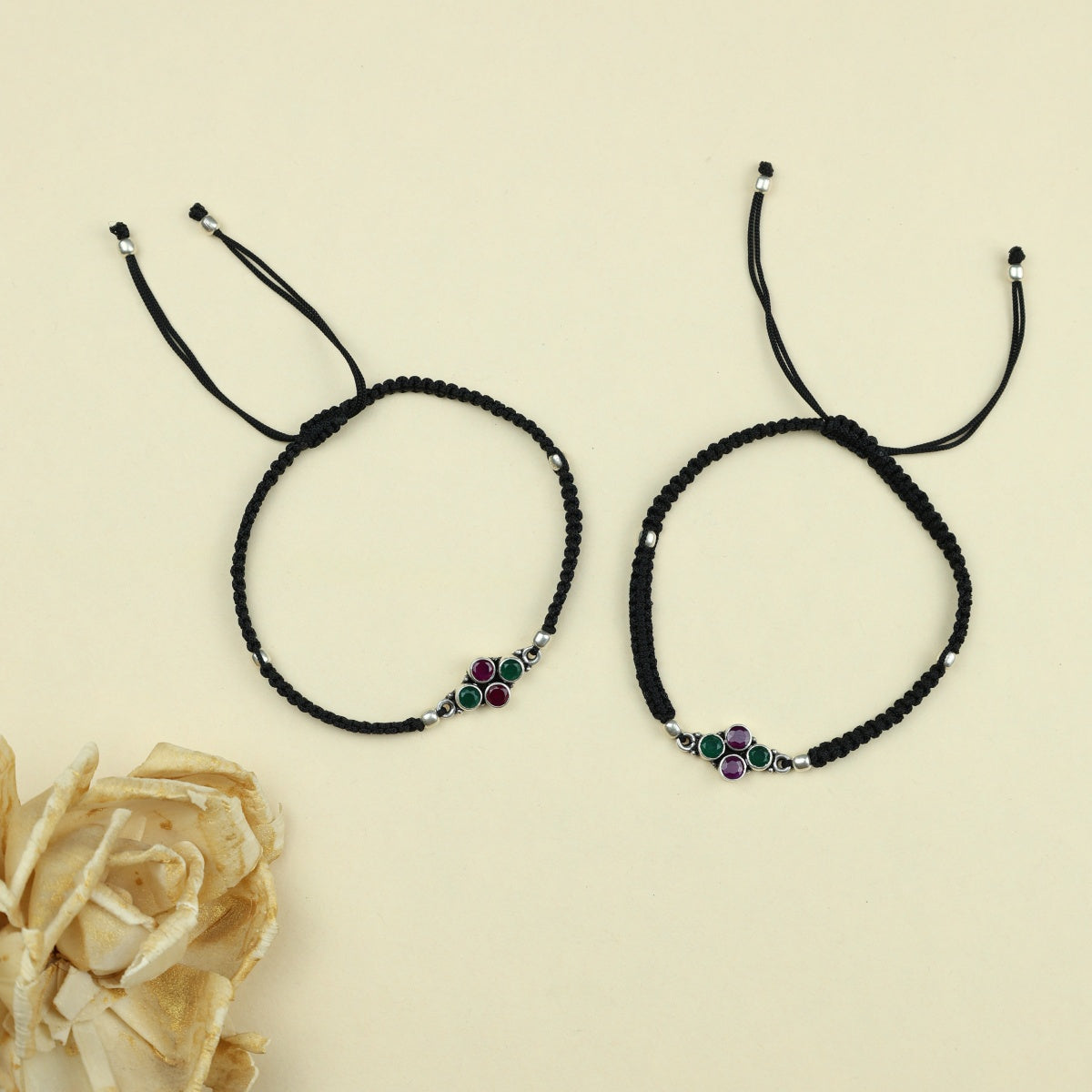 925 Silver Anklet| Aasma Nazakat Ruby and Emerald Butterfly Anklet( Single Piece)