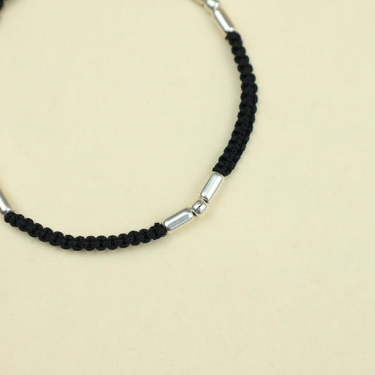 Nazakat Silver Cascading Pipe Bead Thread Anklet(Single Piece)