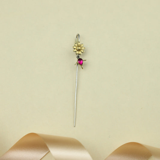 Anokhi Fusion Sunflower With Ruby Hanging Ear Pin