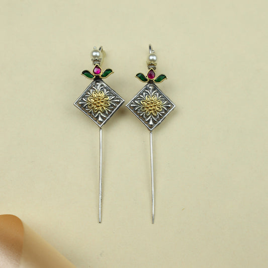 Anokhi Fusion Squar Motif in Flower Desgin Ear Pin