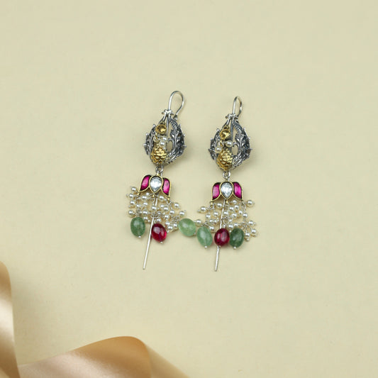 Anokhi Fusion Pecock And Lotus Hanging Ear Pin