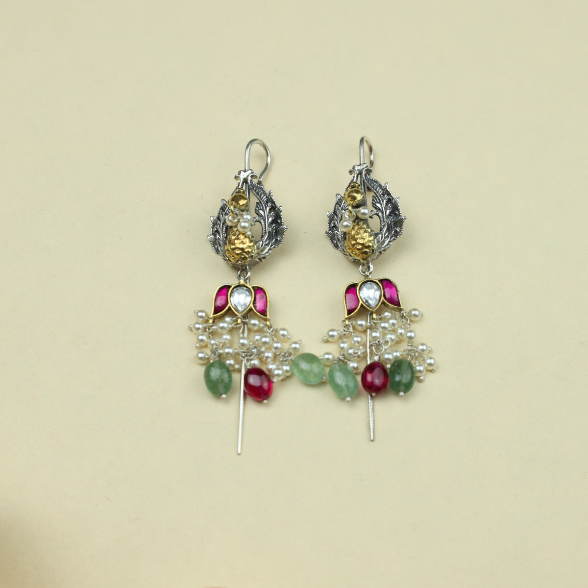 Anokhi Fusion Pecock And Lotus Hanging Ear Pin