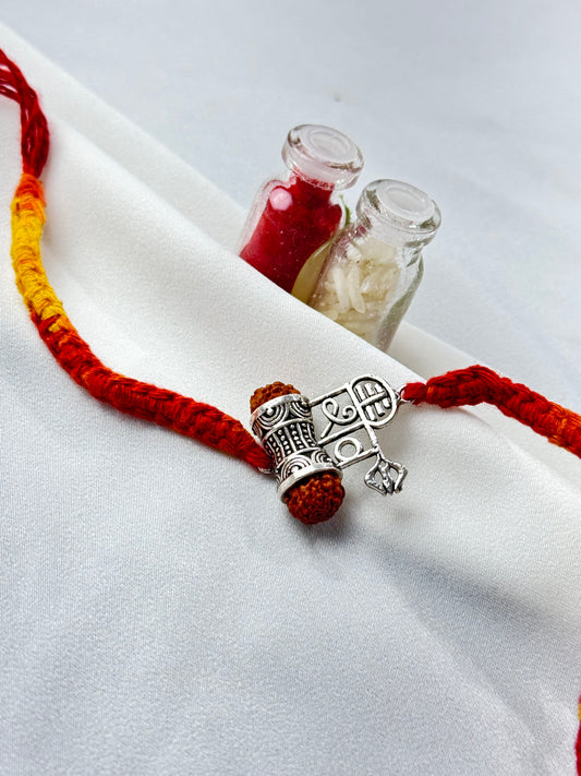 925 Silver Rakhi| Silver Damru Rudraksha Shiv Rakhi