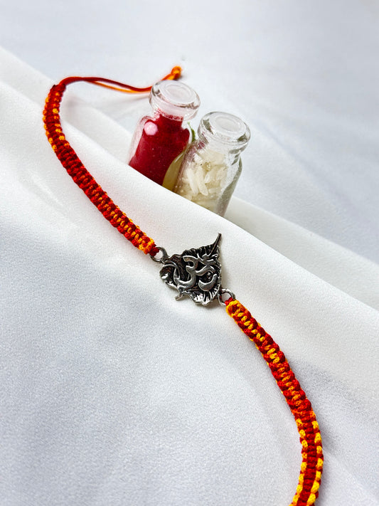 925 Silver Rakhi| Silver Om Mahadev Leaf Rakhi