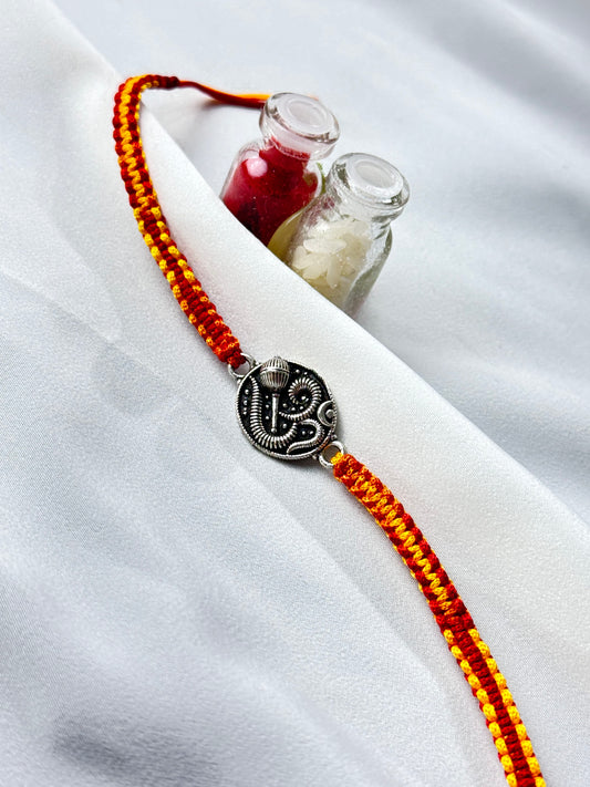 925 Silver Rakhi| Silver Antique Om Ganesha Rakhi