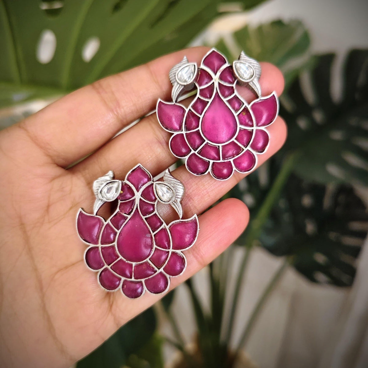 Tribal tales Pink Peacock Ruby Kundan Stud Earrings