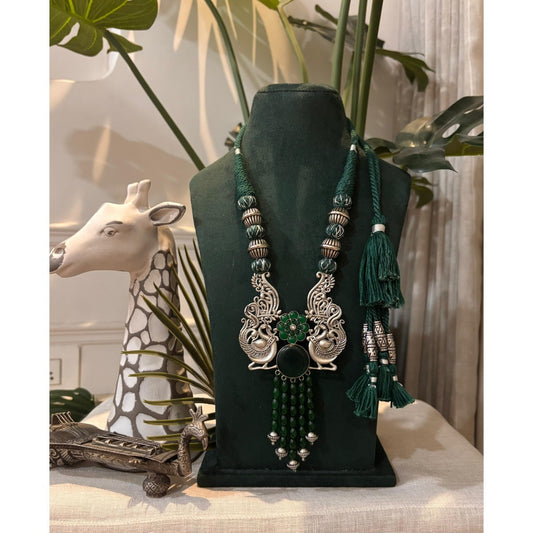 Tribal Tales Oxidized Silver Peacock Tribal Pendant Necklace