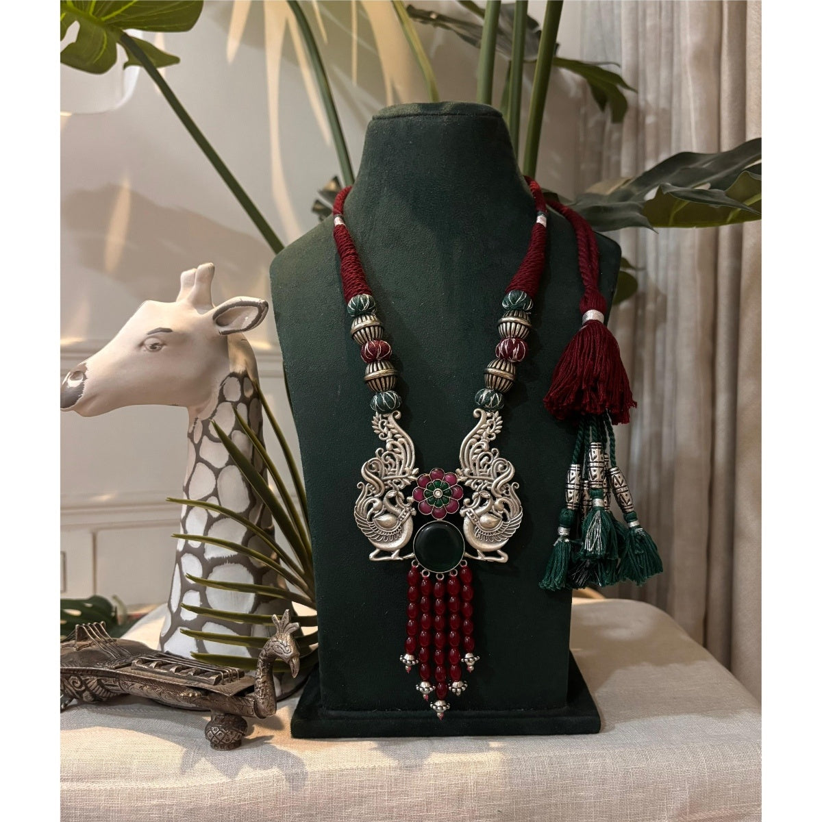 Tribal Tales Oxidized Silver Peacock Tribal Pendant Necklace