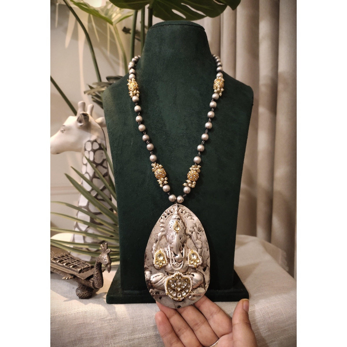 Tribal Tales Oxidized Statement Pendant Necklace Beads Mala