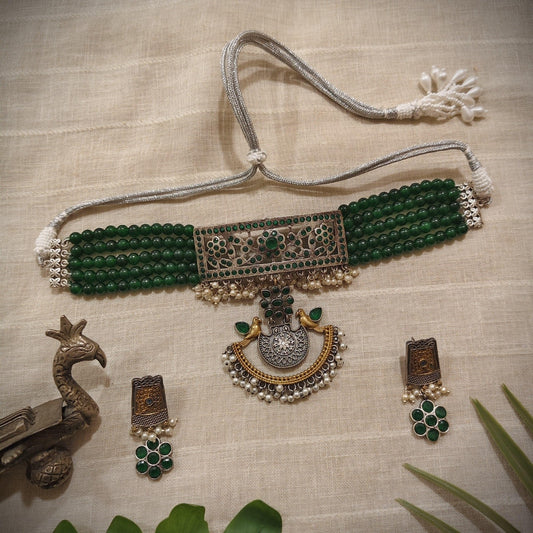 Tribal Tales Rajputi Emerald Beaded Choker Set