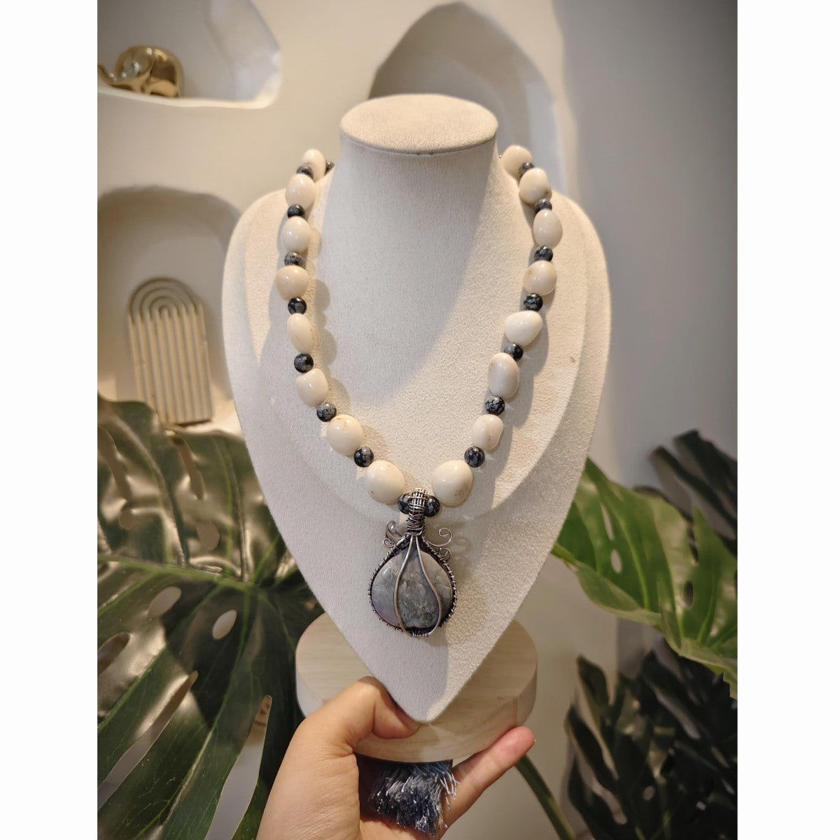 Tribal Tales White Bead Necklaces with Gemstone Pendants