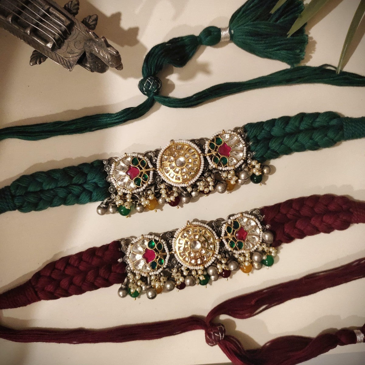 Tribal tales Kundan silver choker necklace set