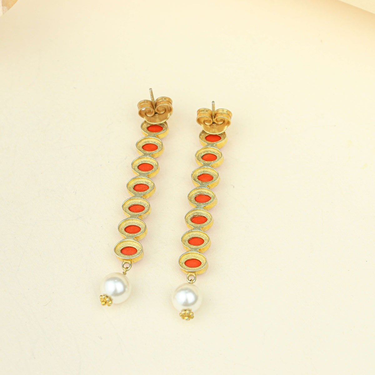 Anokhi Cascading Coral Pearl Drop Earrings – Gold Tone