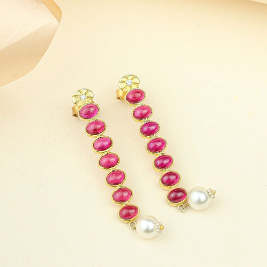Anokhi Cascading Ruby Pearl Drop Earrings – Gold Tone