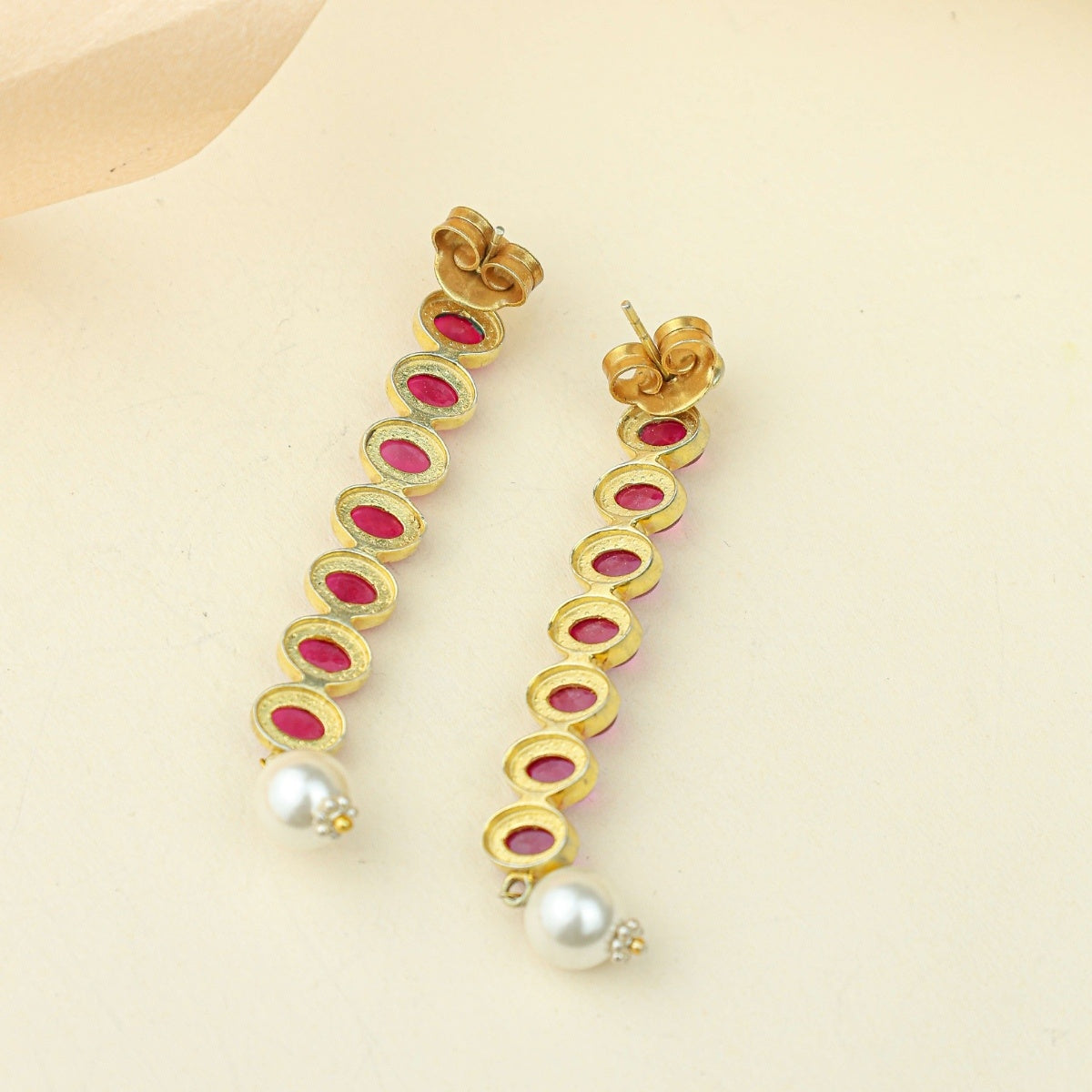 Anokhi Cascading Ruby Pearl Drop Earrings – Gold Tone