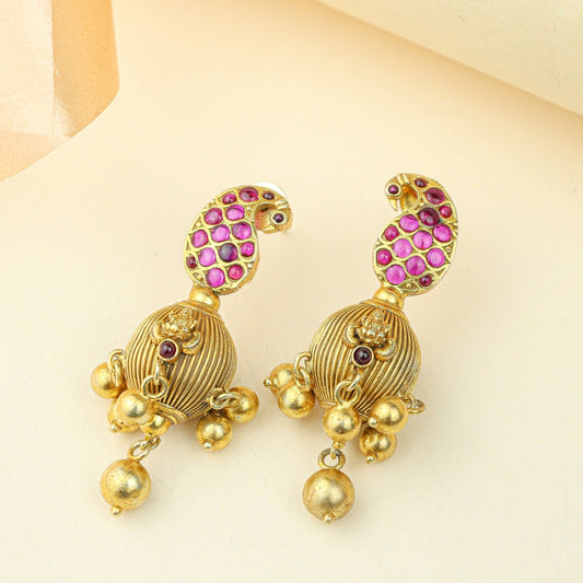 Anokhi Morni Kemp Stone Laxmi Temple Jhumka – Gold Tone