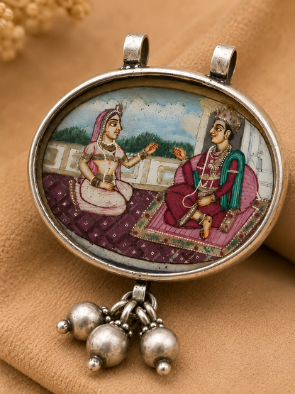 Hastakala Rajputana Handpainted Silver Pendant
