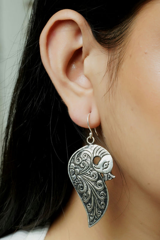 Chitai Work Mayur 925 Silver Earrings