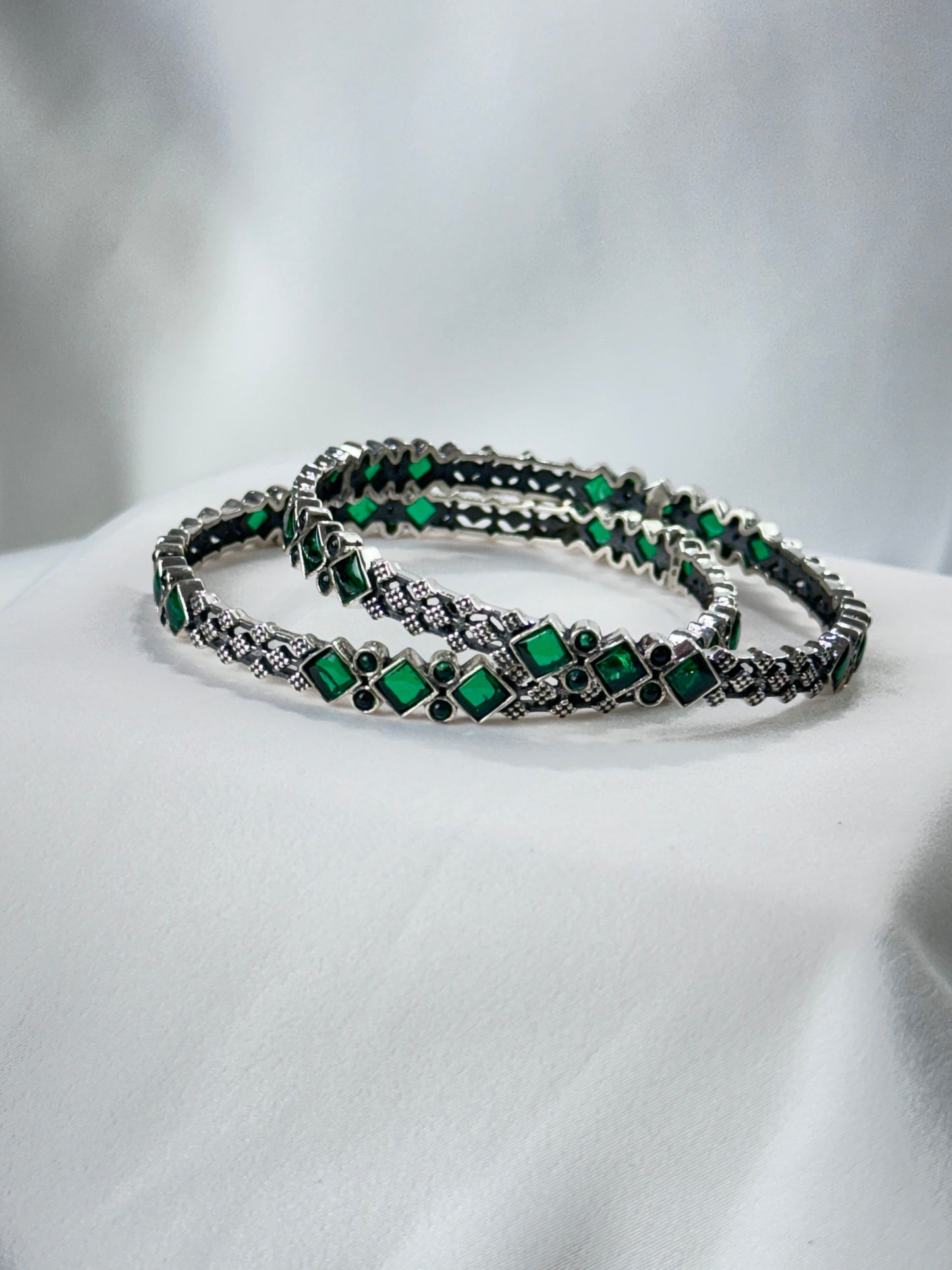 925 Silver Bangle| Emerald Cut-Stone Silver Bangles