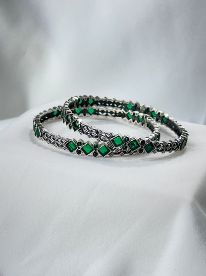 925 Silver Bangle| Emerald Cut-Stone Silver Bangles