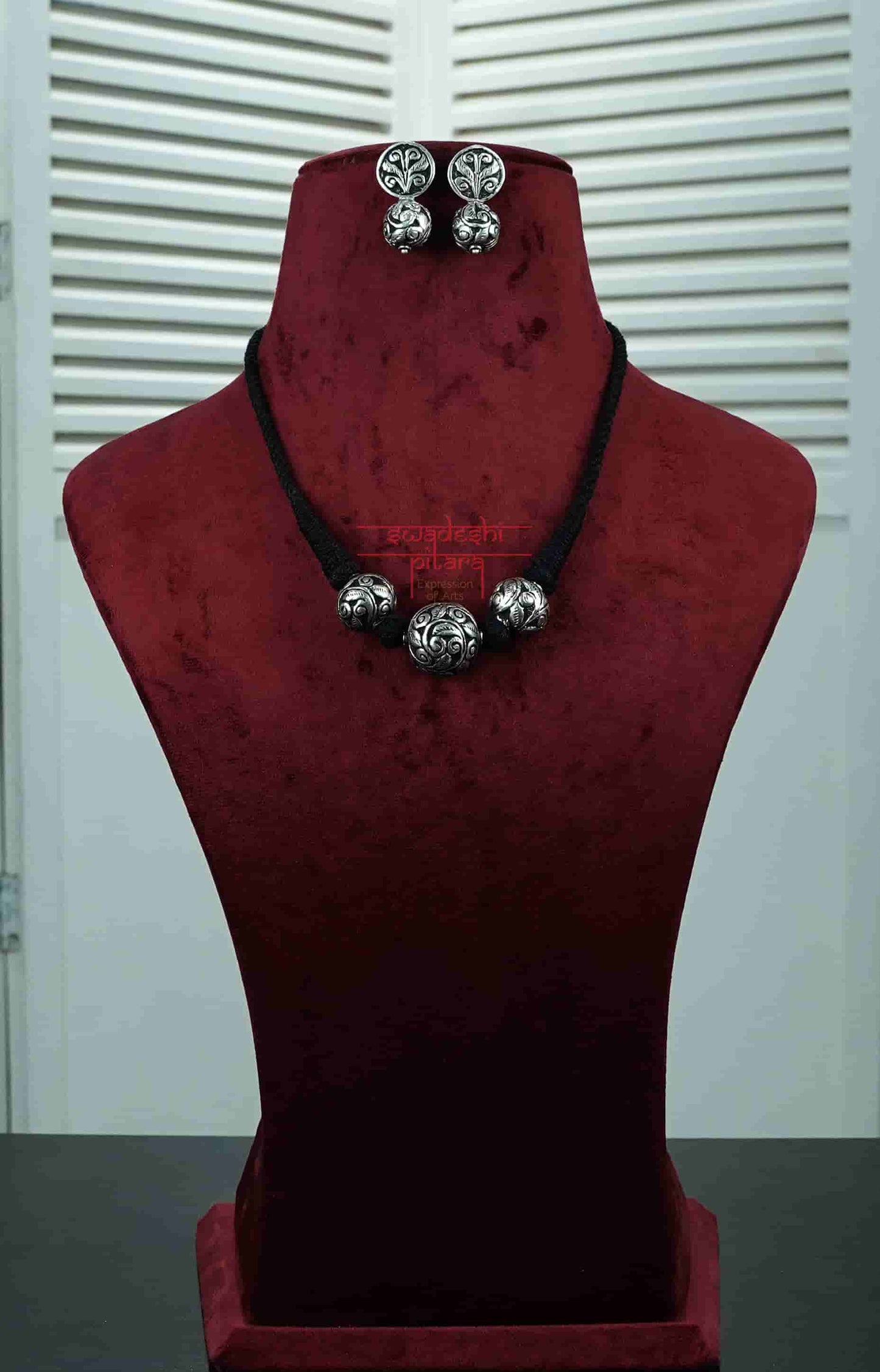 Noor 3 Chitai Ball Bead 925 Silver necklace With Ball Bead Earrings