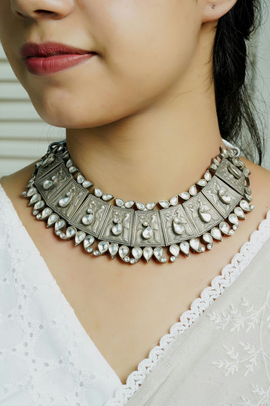 Mayur paisley 925 silver Chokar With Kundan Stone Setting