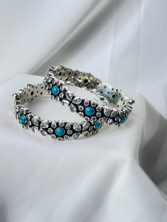 925 Silver Zircon-Turquoise Openable Bangle