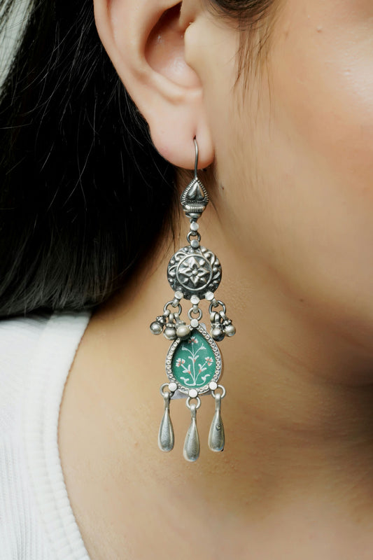 Hasthkala Handpainted Drop 925 Silver Earrings