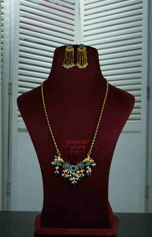 Anokhi Floral Chidiya Necklace Set | 925 Silver | Gold Plated