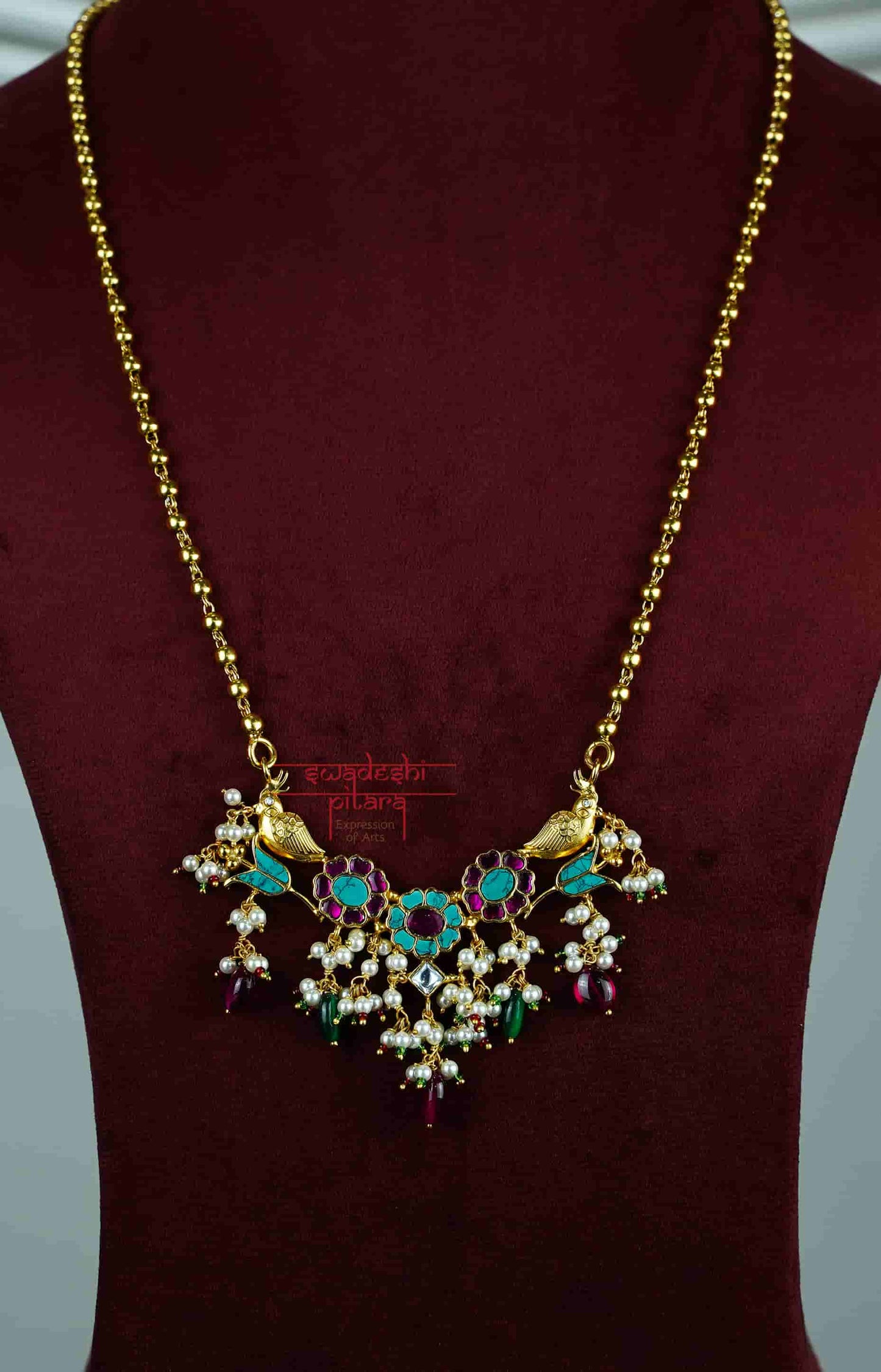 Anokhi Floral Chidiya Necklace Set | 925 Silver | Gold Plated