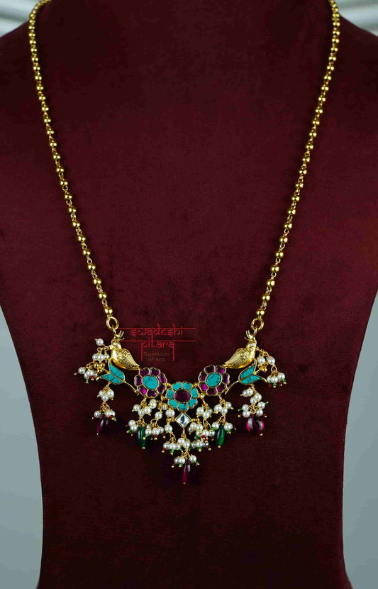 Anokhi Floral Chidiya Necklace Set | 925 Silver | Gold Plated