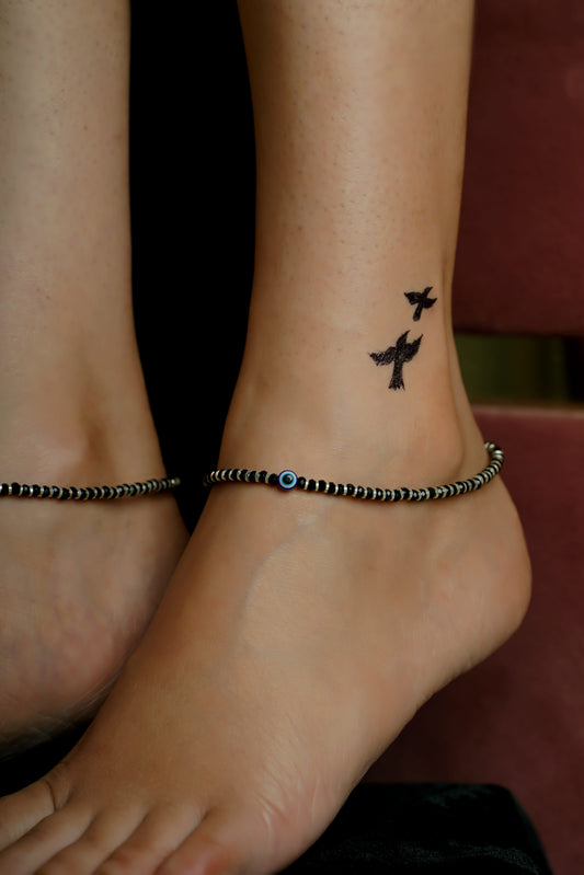 925 Silver Anklet| Beaded Evil Eye Nazarbattu Anklet