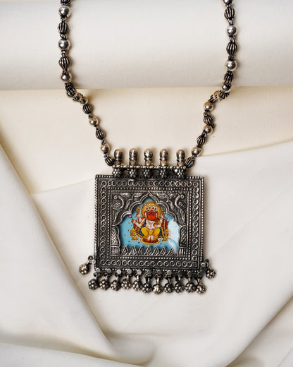 925 Silver Necklace| Hasthkala Handpainted Silver Ganpati pendant