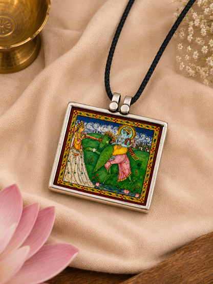 Hastakala Antique Radha Krishna Silver Miniature Painting in silver cacooban