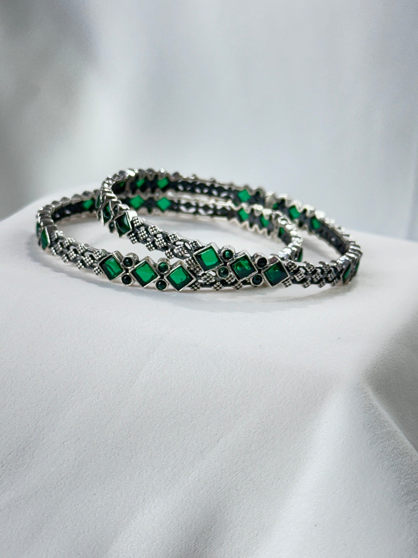 925 Silver Bangle| Emerald Cut-Stone Silver Bangles