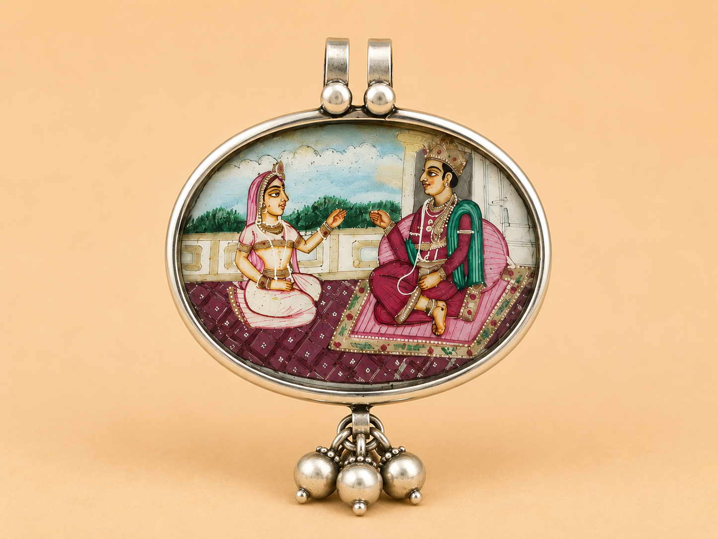 Hastakala Rajputana Handpainted Silver Pendant