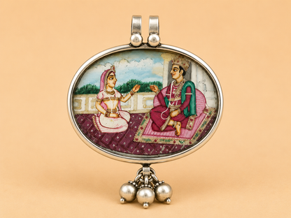 Hastakala Rajputana Handpainted Silver Pendant