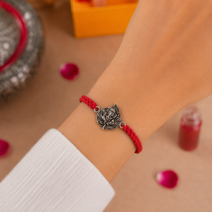 925 Silver Rakhi| Silver Vighnaharta Leaf Rakhi