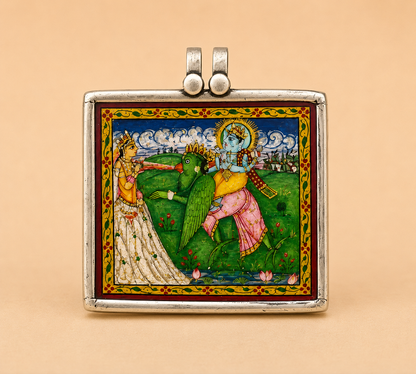 Hastakala Antique Radha Krishna Silver Miniature Painting in silver cacooban