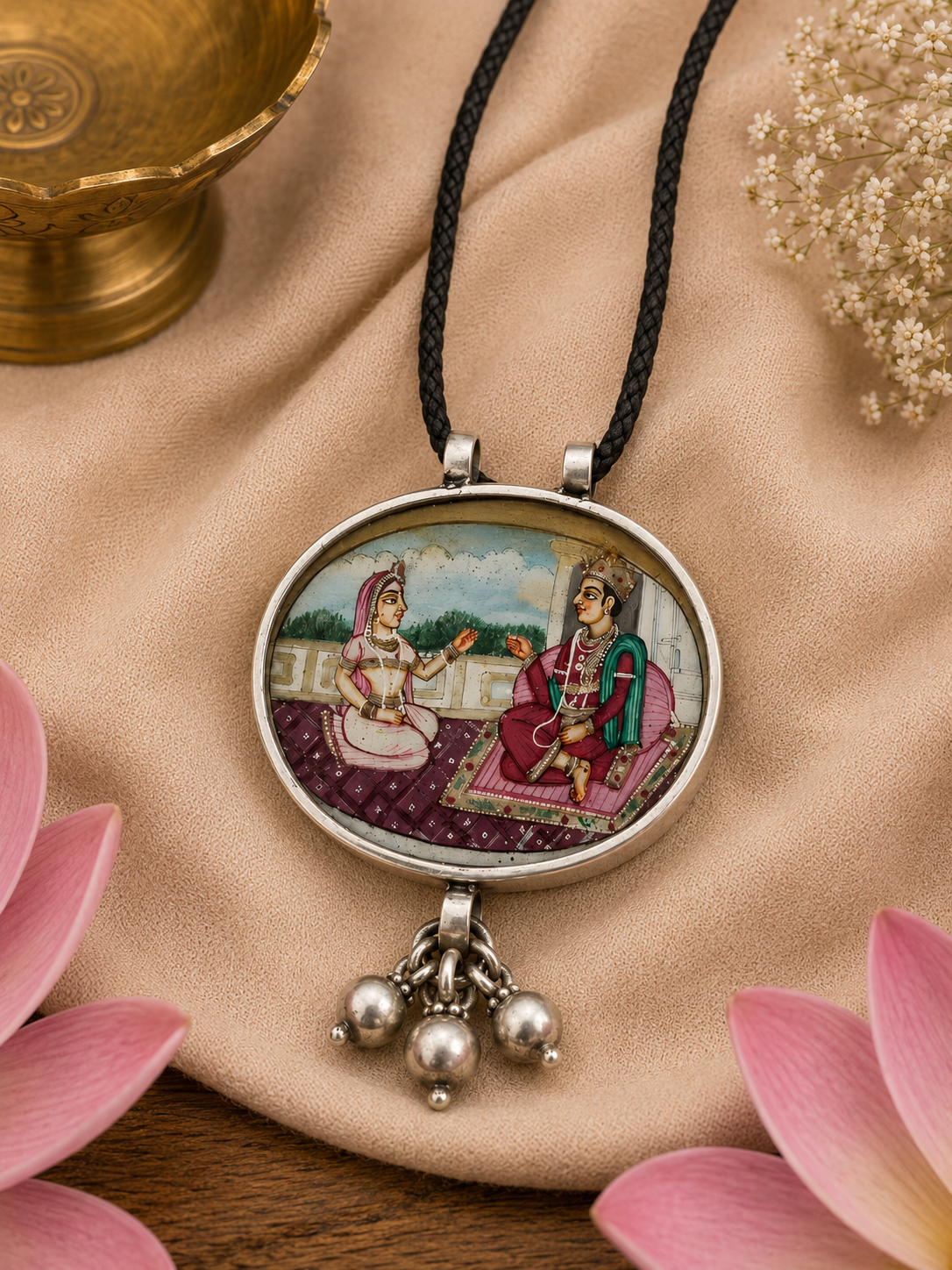 Hastakala Rajputana Handpainted Silver Pendant