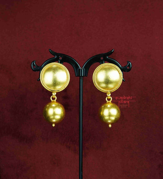 Tridha Vintage Inspired Ball Bead Gold Polished 925 Silver Earrings