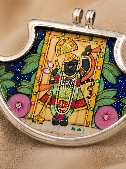 Hastakala Shrinath ji Pichwai Pankhi Silver Pendant