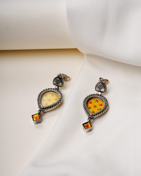 Hasthkala 925 Sterling Silver Pichwai Handpainted Earrings